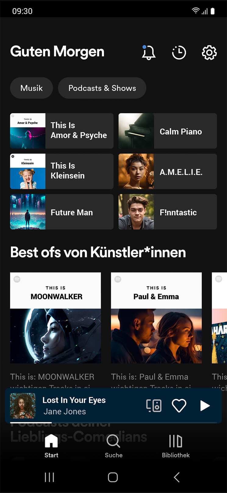 Der Startbildschirm der Spotify-App auf einem Smartphone mit Musik-Empfehlungen.