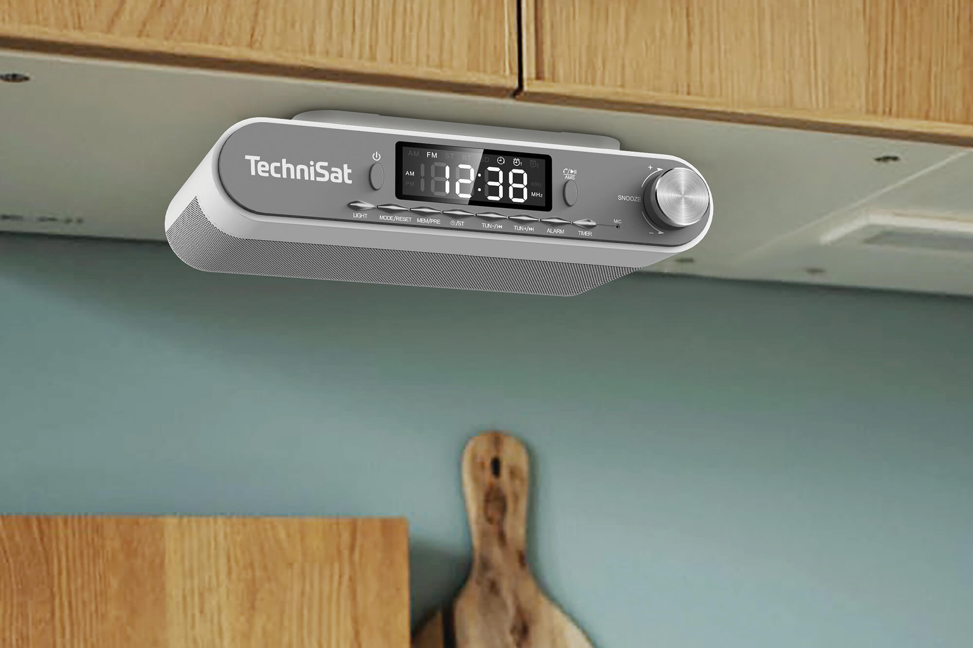 KitchenRadio mounted underneath a kitchen cabinet, freeing up space on the worktop.