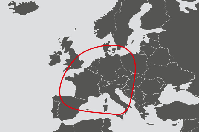 Empfangskarte in Europa für die zwei wichtigsten Satelliten