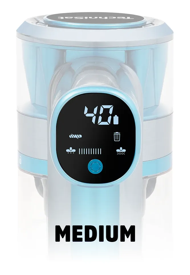 Digitales Display des Akkustaubsaugers mit individuell einstellbarer Saugleistung