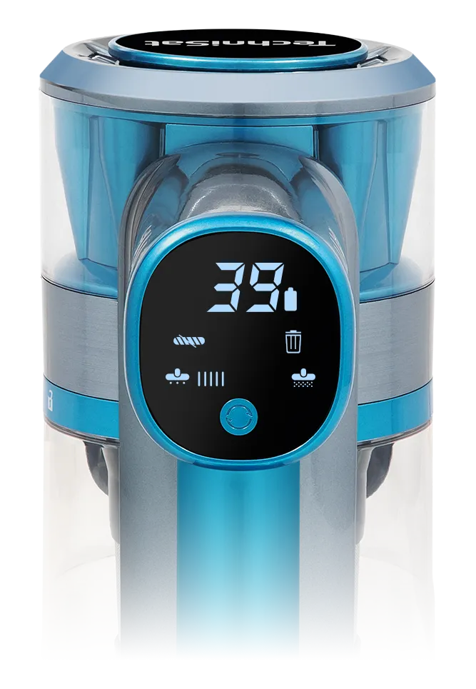 Digitales Display des Akkustaubsaugers zeigt verbleibende Akkukapazität an