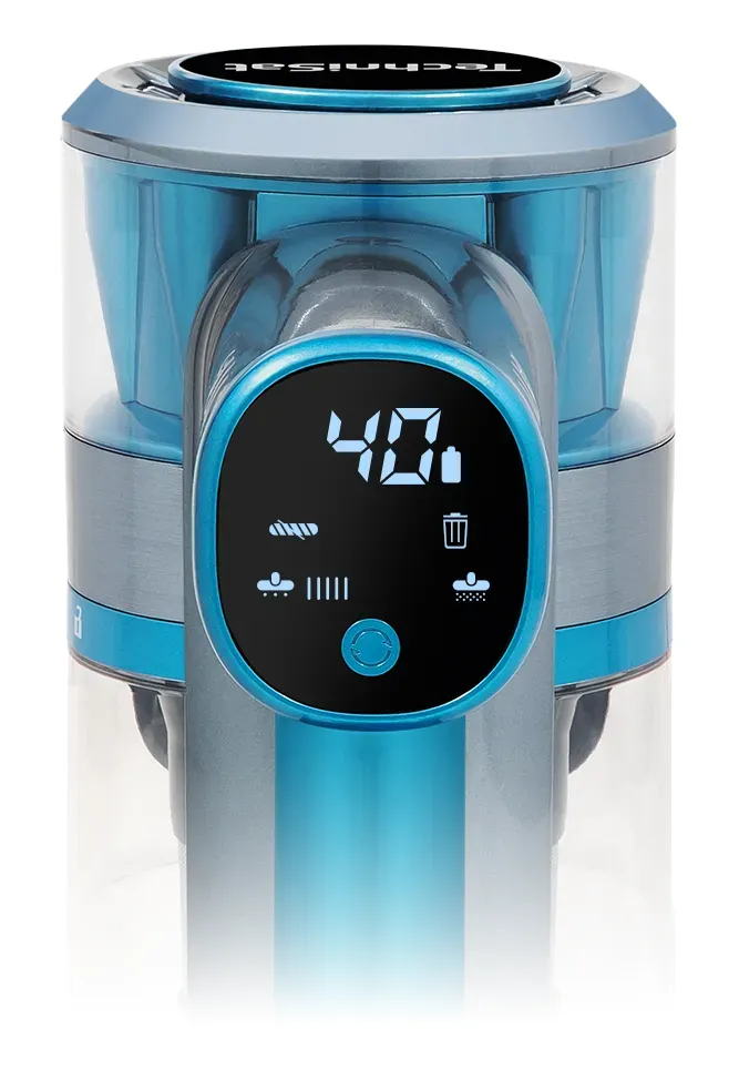 Digitales Display des Akkustaubsaugers zeigt verbleibende Akkukapazität an