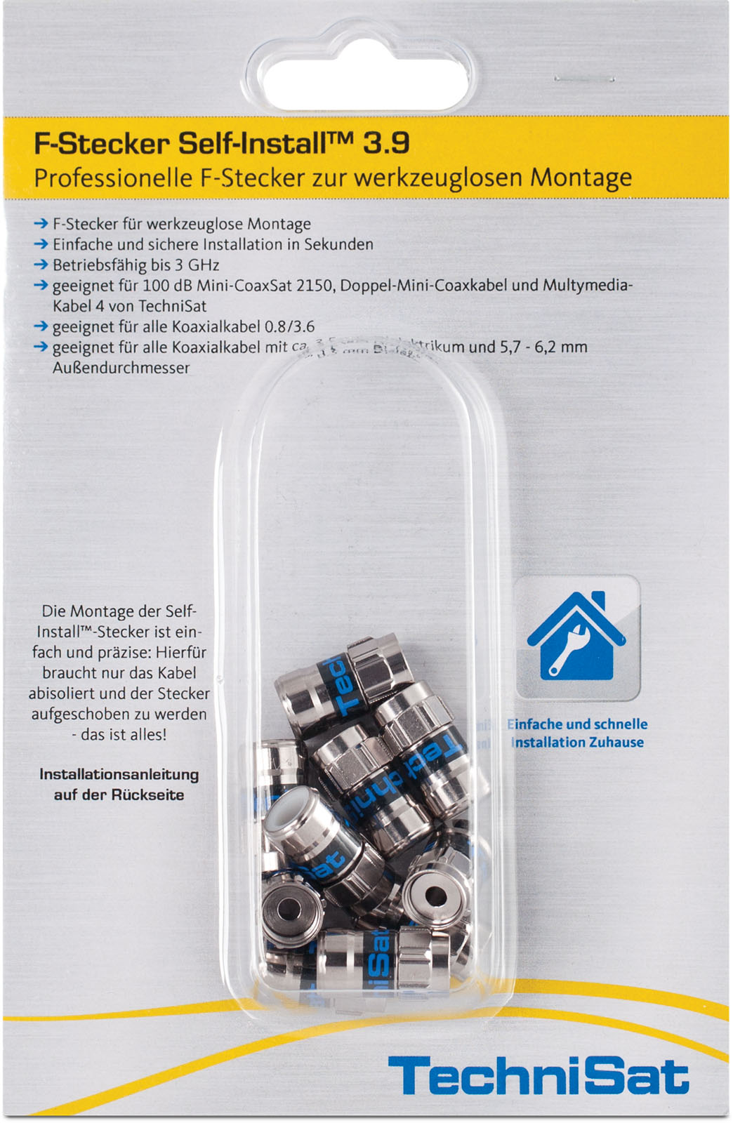 Złącze F Self-Install™ 3.9, blister 10 szt. Frontal, Front