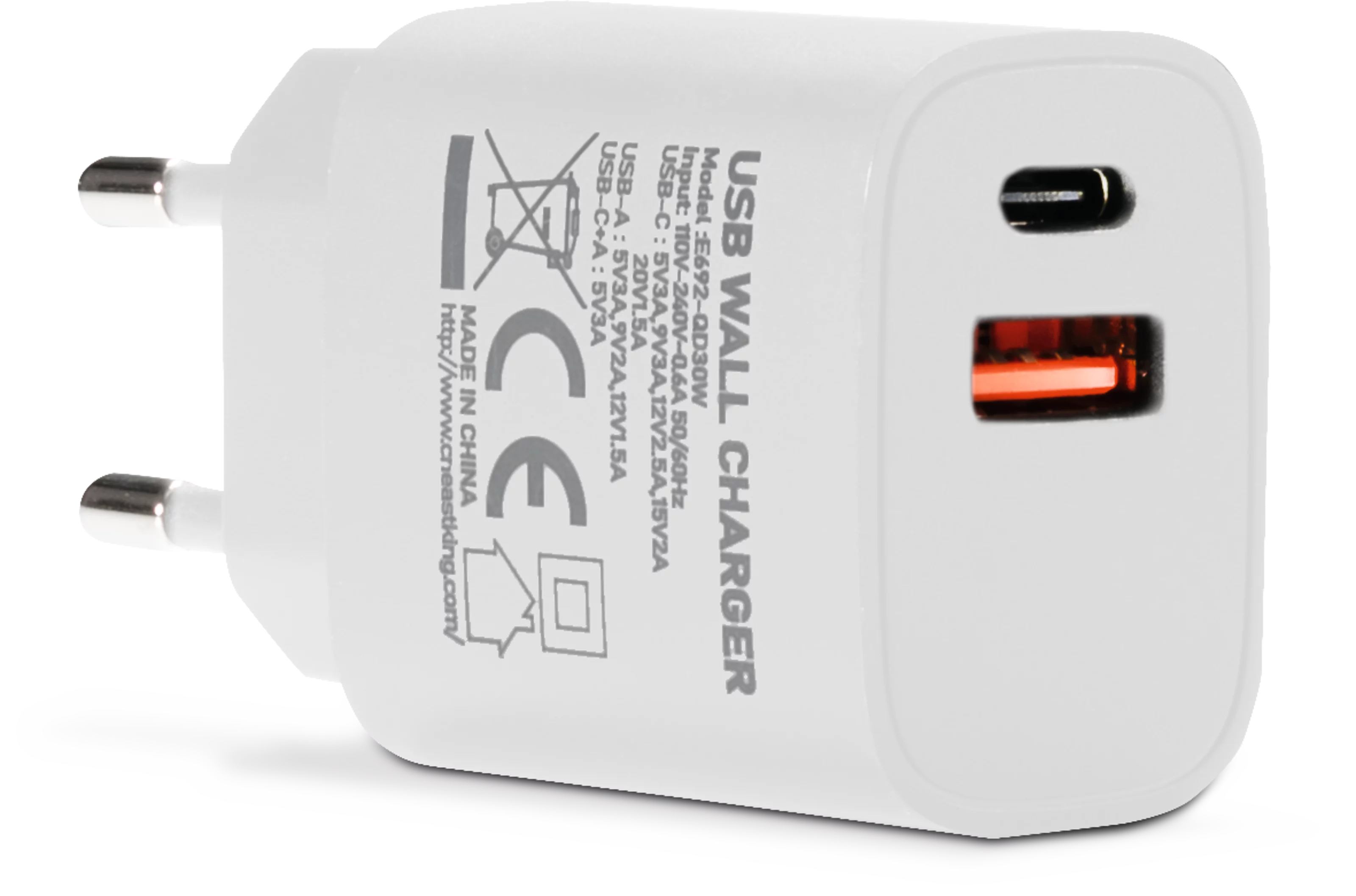 USB-C power supply unit, white Schräg, Rechts