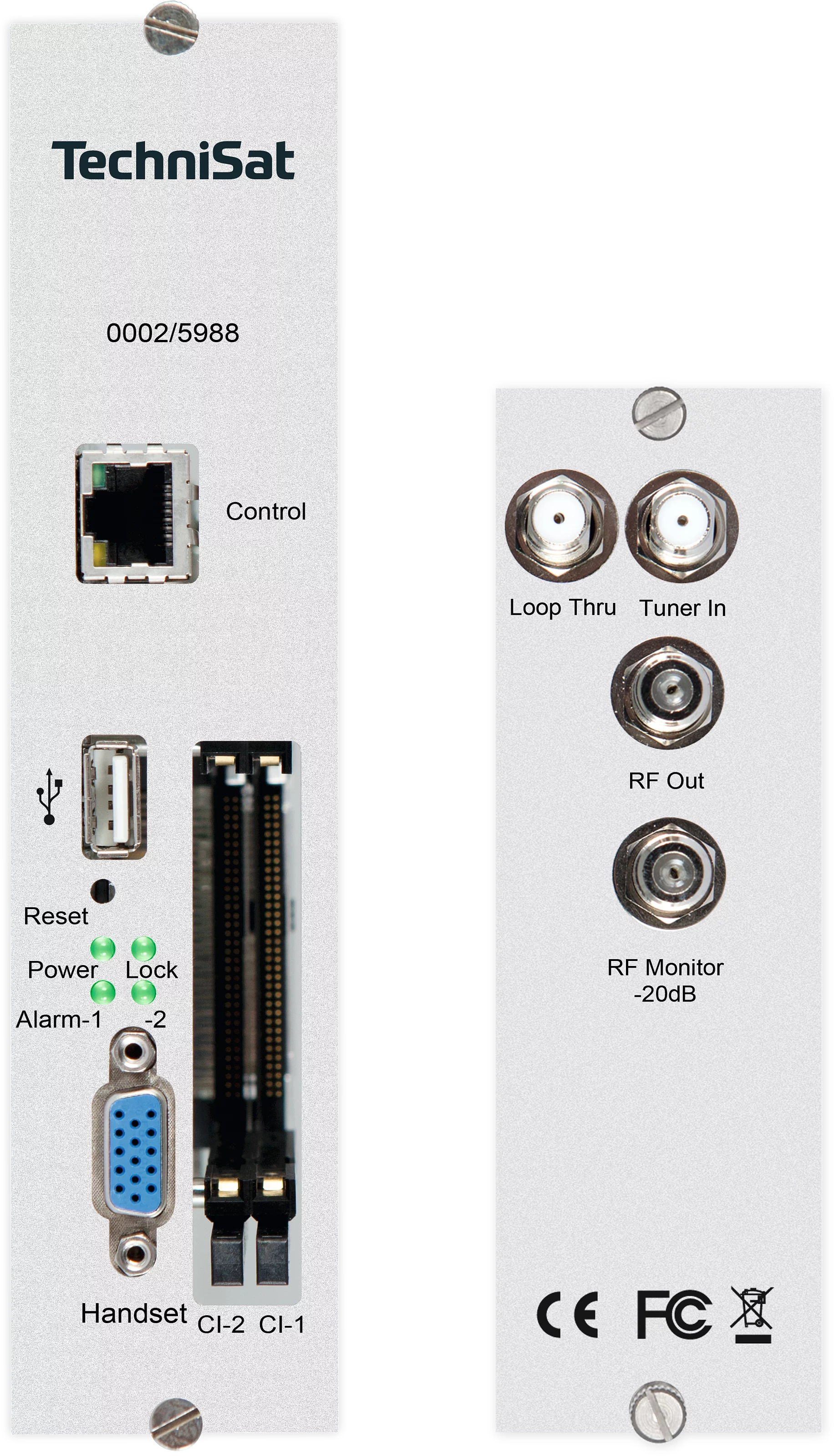 Transmodulator DVB-T2/PAL TM TWIN CI Frontal, Front